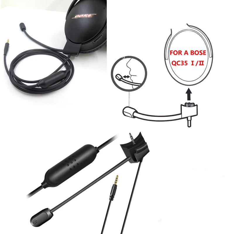For Bose Quiet Comfort 35 II QC35 II QC45 Game Microphone Audio Line Noise-cancelling Headset Wired Plug-in with Wire-controlled