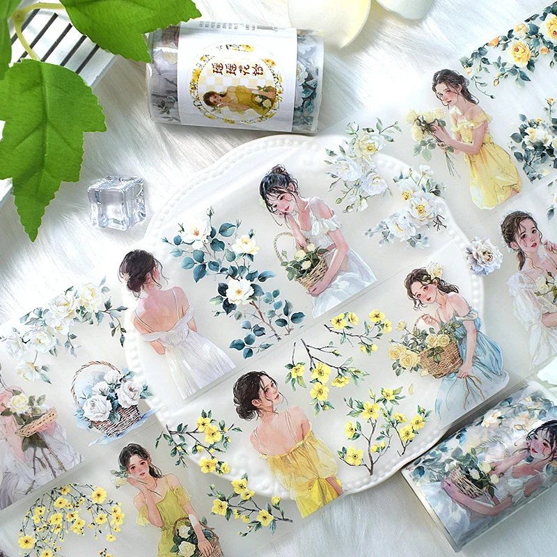 2m/Roll Washi PET Tape Girls Flowers DIY Diary Decoration Aesthetic Sticker Transparent Floral Journaling Scrapbooking Materials stationery tapes