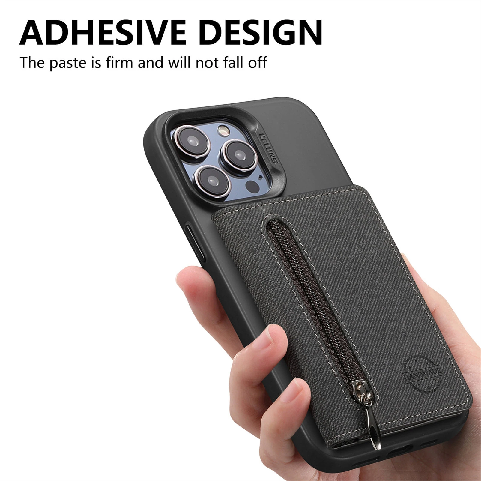 Handyhülle Kartenhalter mit PU-Leder-Rückseite Aufkleber Kartentasche Tragbarer Reißverschluss-Geldbörsenständer für iPhone 16 Pro Max 15 14 13 – Detail 8