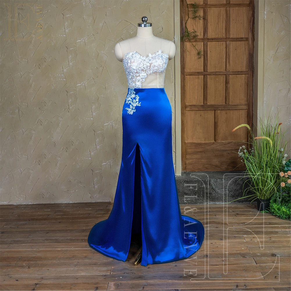 Satin Wedding Dress Bridesmaid Dresses Royal Blue Satin Bridesmaid Dresses Long Sleeve Lace Party Dress for Weddings Side Split Guest Dresses Elegant Gowns Customized