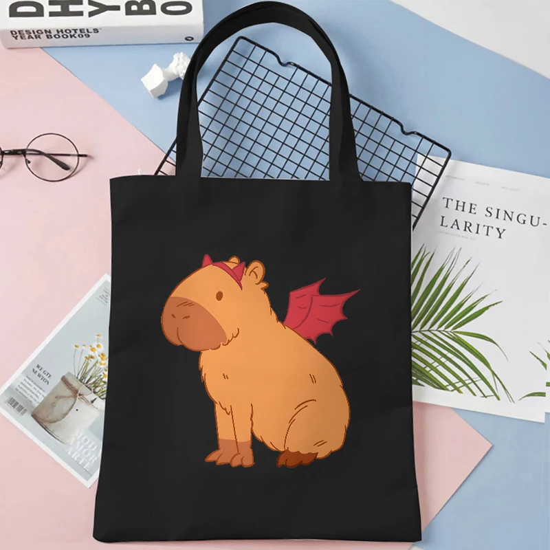 Funny Halloween Party Canvas Tote Bags Handbag for Women Shopper Spooky Capybara Boo Pumpkin Designer Bag Teen Shoulder Bag