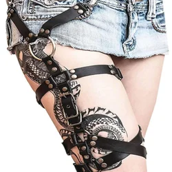 Women Gothic Punk Leather Leg Rings Cosplay Spike High Quality Elastic Thigh Ring Garter Sexy Harajuku Leather Leg Ring