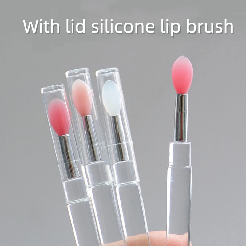 

3 Pcs Portable Transparent Silicone Lip Brush With Cover Apply Makeup Quickly And Elastic Acrylic Brush Handle