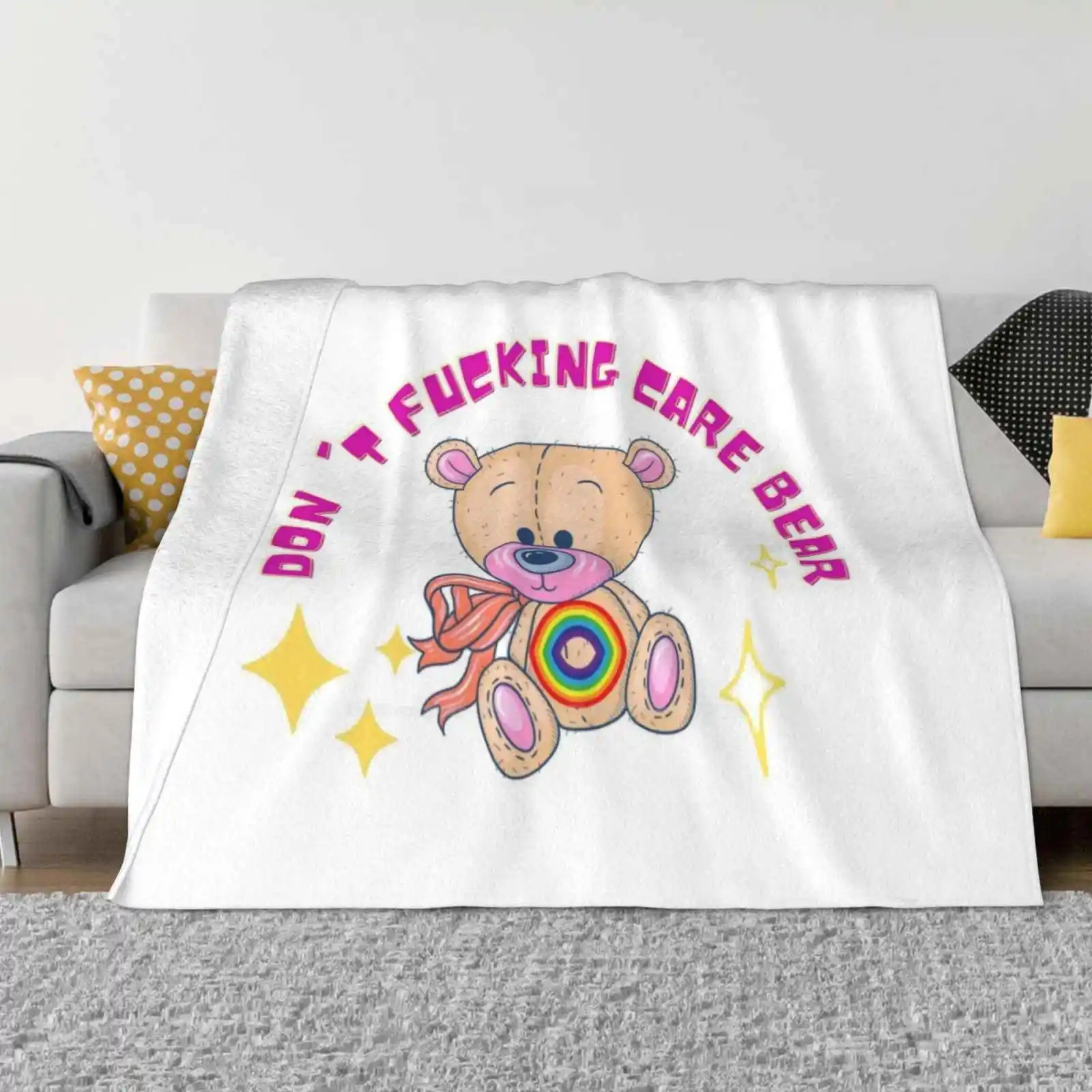 

Don'T Creative Design Light Thin Soft Flannel Blanket Pink Yellow Stars Cute Bear Vintage