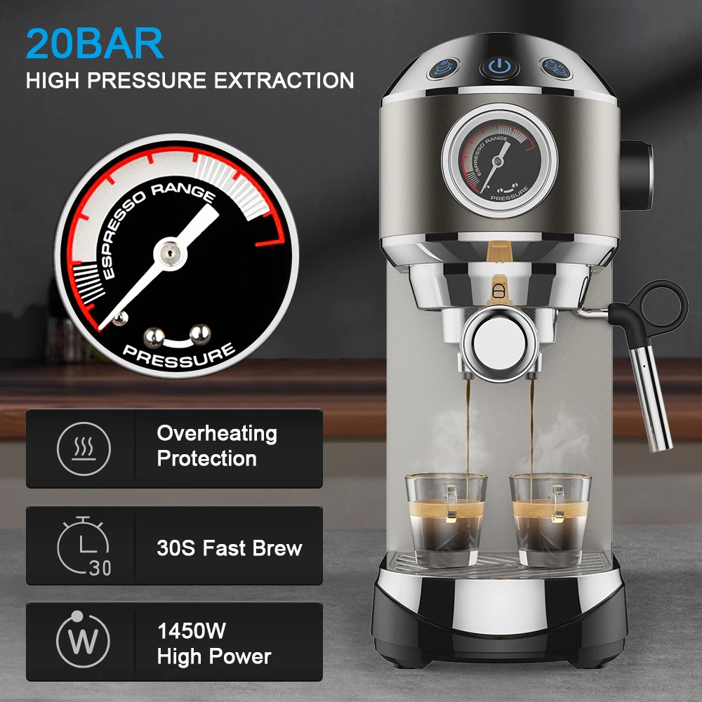 Coffart By BioloMix 20 Bar Automatic Espresso Coffee Maker Machine,with Milk Steam Frother Wand, for Espresso, Cappuccino, Latte
