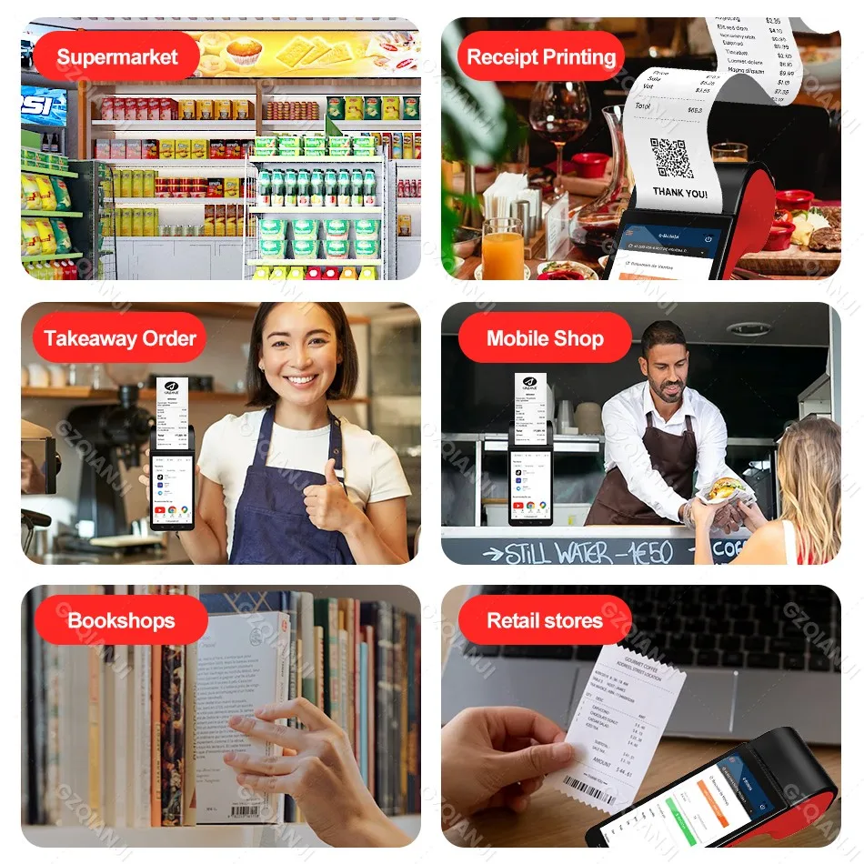 4G Android 8.1 POS PDA Terminal with 58mm Receipt Bill Thermal POS Printer Point Of Sale System Device with Bluetooth WiFi