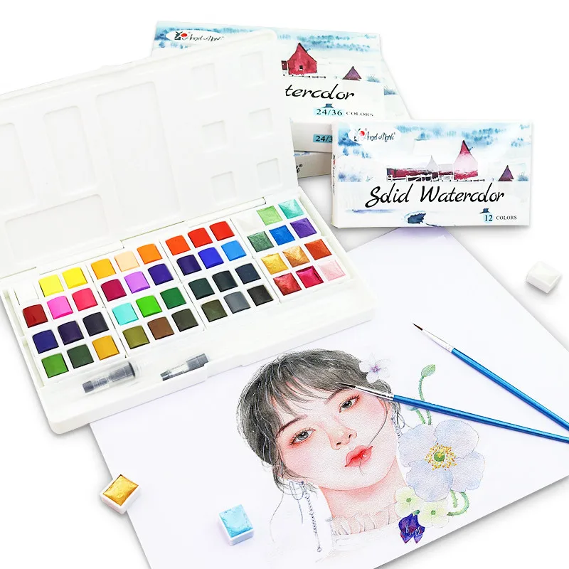 Angel Mark Professional Solid Watercolor Paint Set Portable Drawing Pearlescent Watercolor Pigment For Painting Art Supplies