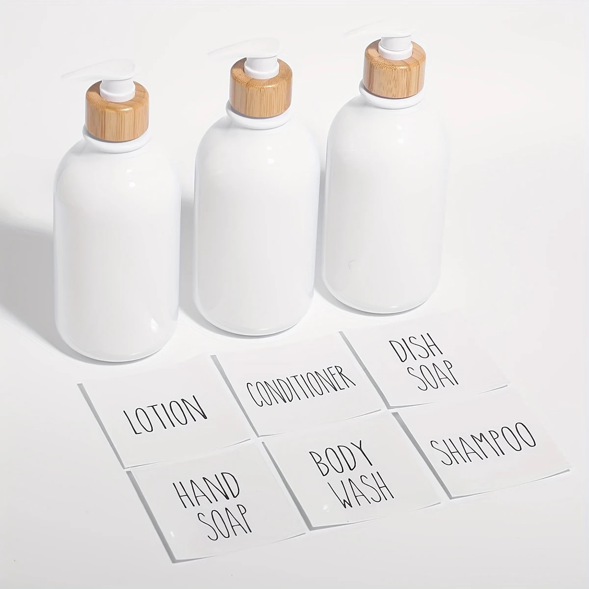 משאבת שמפו ומרכך - סט של 3-16 אונקיות משאבת בקבוק חוזרת לחדר האמבטיה עם 6 מדבקות עמידות במים