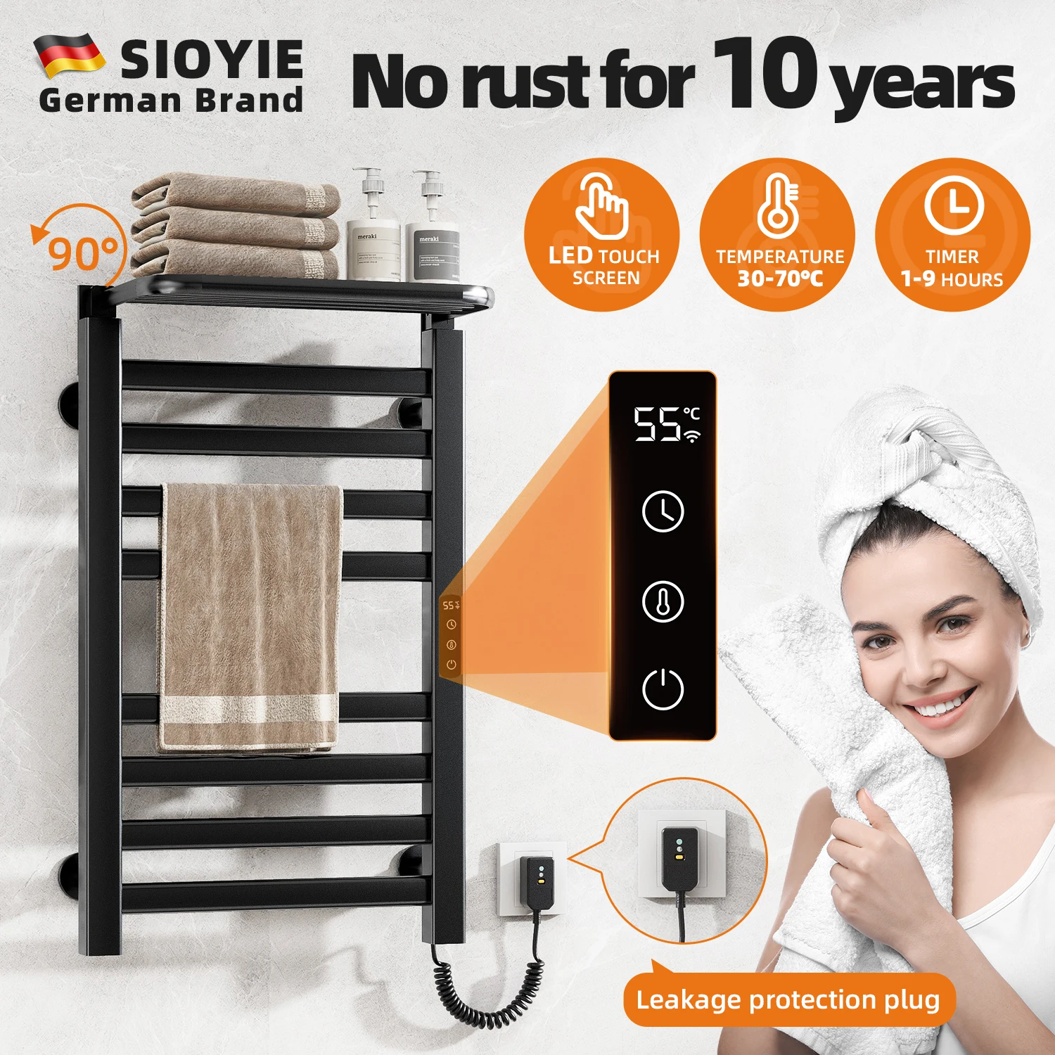 Wall Mounted Electric Towel Warmer - 7 Bar Heated Rack With Touch Screen Timer & Temperature Control