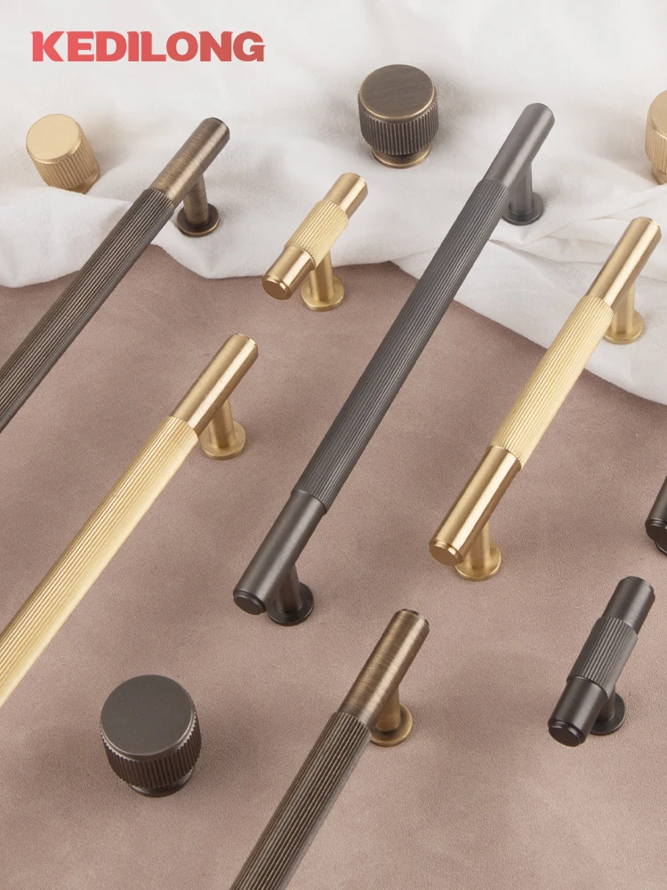 KEDLO ทองเหลือง Linear รูปแบบตู้ Knobs ตู้เสื้อผ้าตู้ประตูลิ้นชัก Gunmetal ทองทองเหลืองโบราณ 500nn ดึง 1