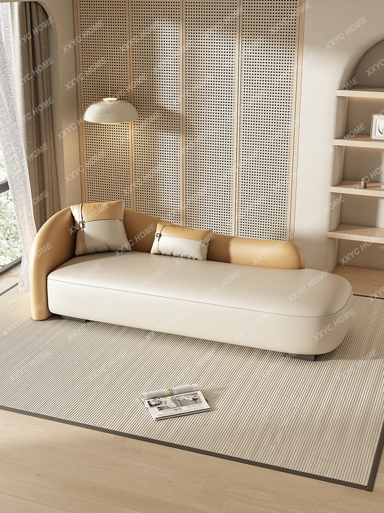 

Leather Sofa Simple Bedroom Chaise Bed Lazy Leisure Sofa Recliner