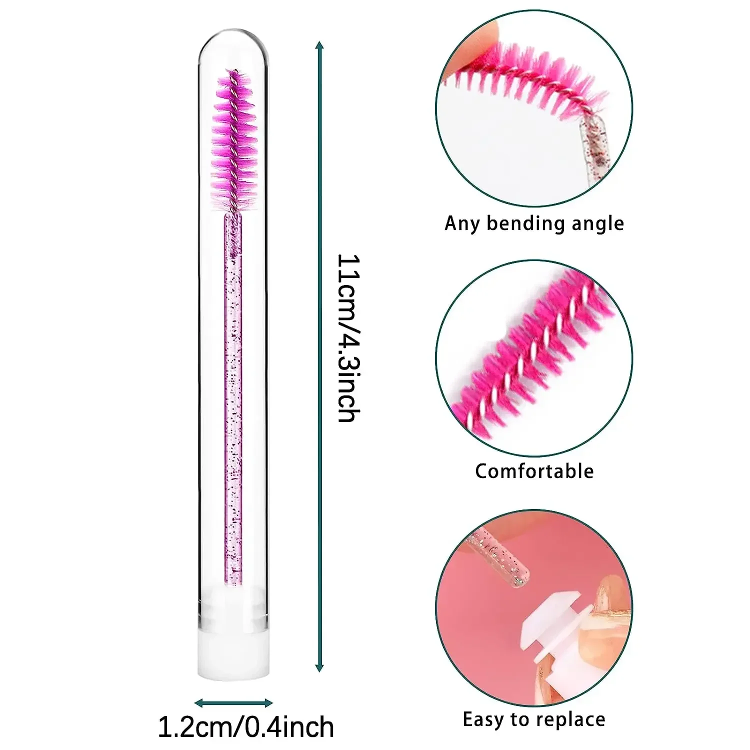 40pcs Customized Eyelash Brush Tube LOGO Reusable Diamond Eyelash Wands Eyebrow Brush Replaceable Dust-proof Sparkling Bottom 5