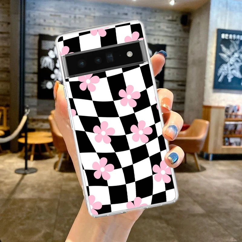 Checkerboard Pattern Soft Clear TPU Phone Case Cover