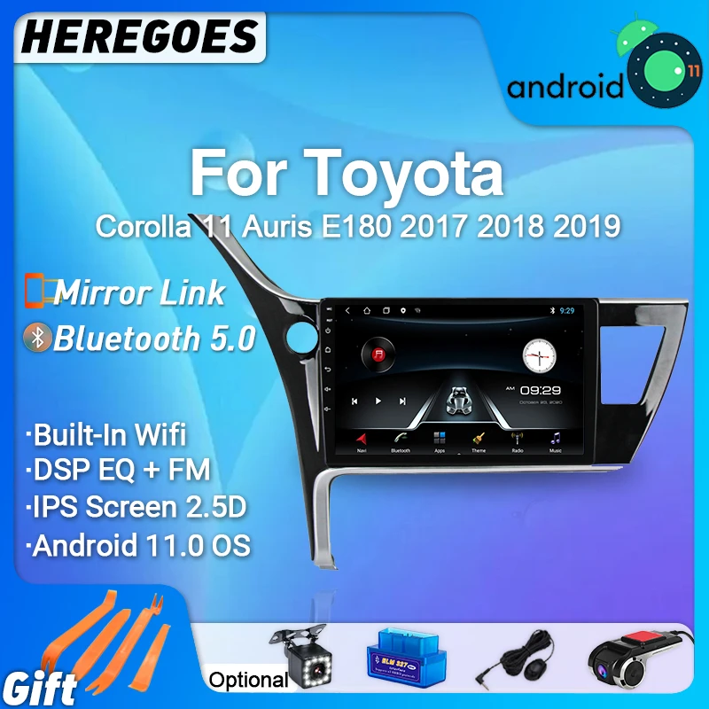 

2GB + 32GB 1280*720 IPS DSP Android 11.0 Car DVD Player For Corolla 11 Auris E180 2017 2018 2019 GPS Radio Stereo Wifi Bluetooth