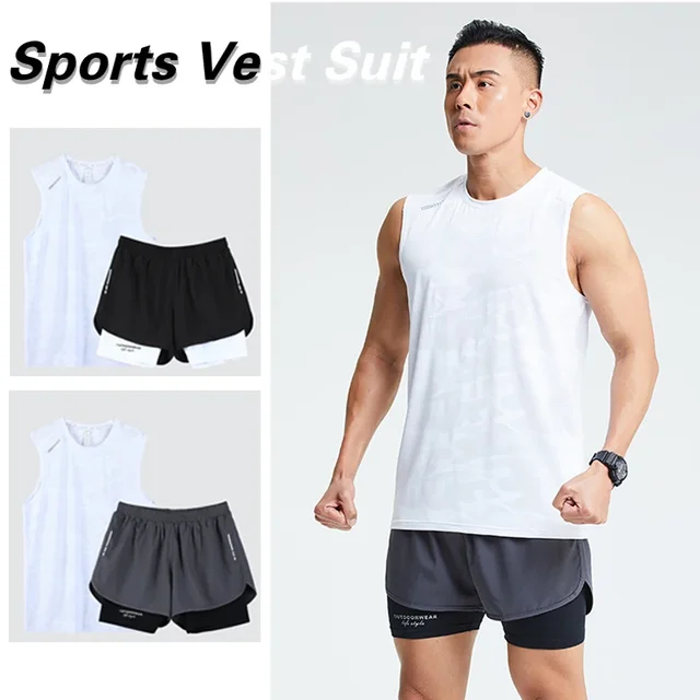 Gym Clothes Men Sport Suits Running Sets Compression Fitness T-shirts Quick Drying Sportswear Sets Jogger Vest+Shorts 1