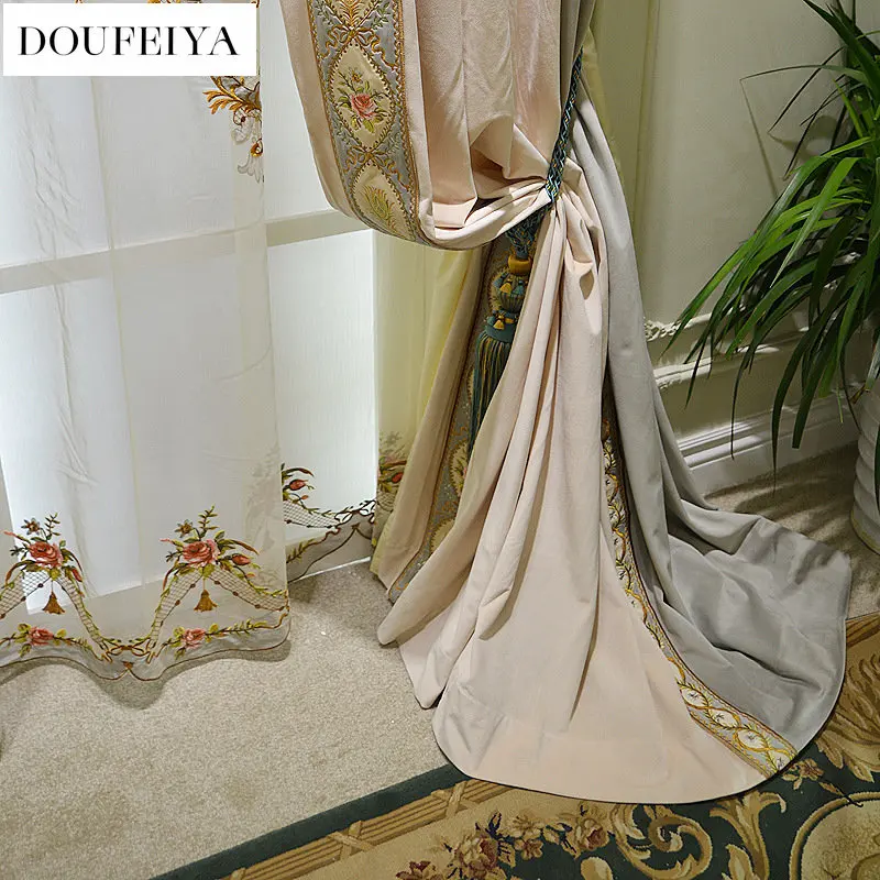 

Curtains for Living Dining Room Bedroom Kitchen High-end Luxury French American Flannel Embroidery Villa Luxury Window Drapes