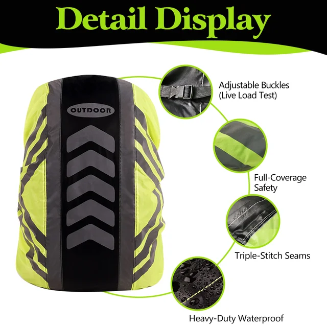 High-quality Waterproof Backpack Cover 20-50L Reflective Strips Anti-Slip Buckle 210T Thick Fabric 90-110g True-to-Color Design 2
