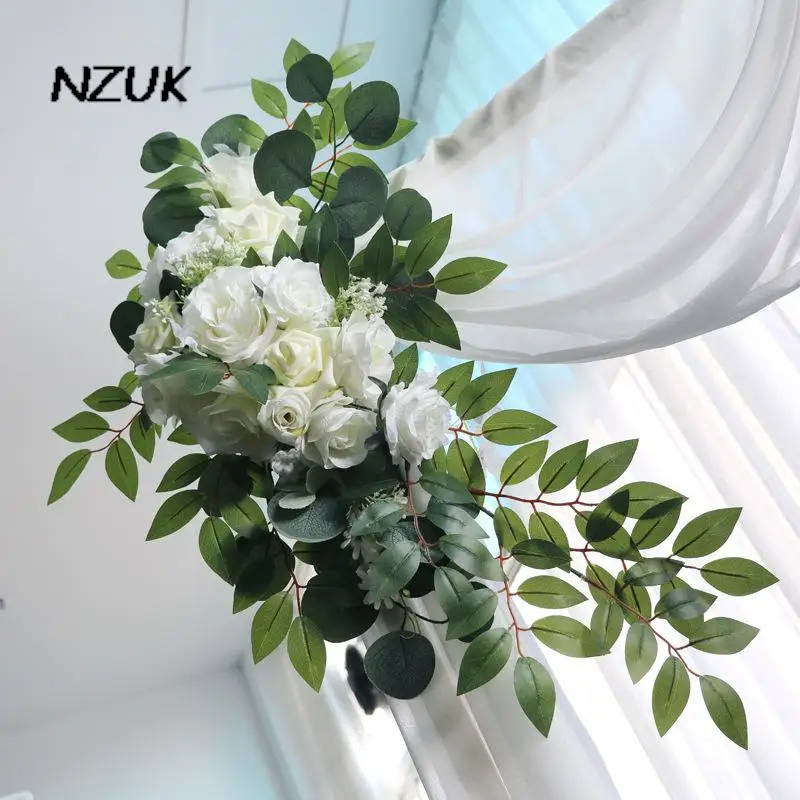 

NZUK 2pcs White Rose Artificial Flower Ball Arch Hanging Corner Floral Party Stage Scene Layout Wall Props Arrange Arch