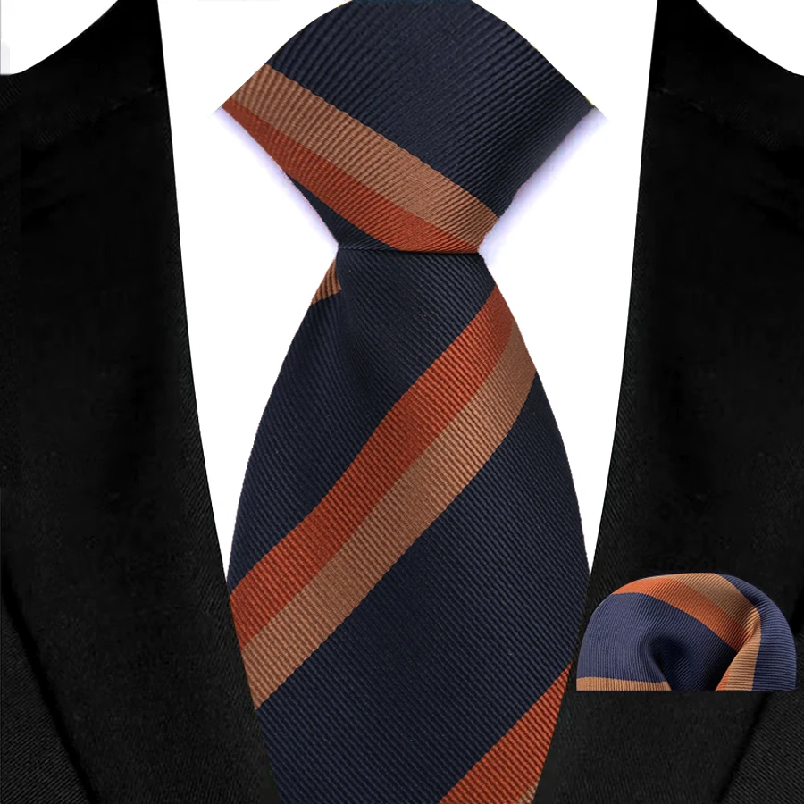 Mode 8 cm Herren Krawatte Orange Braun Gelb Gestreift Plaid Krawatte Taschentuch Set Einstecktuch Krawatte Set Für Hochzeit Business party – Detail 4