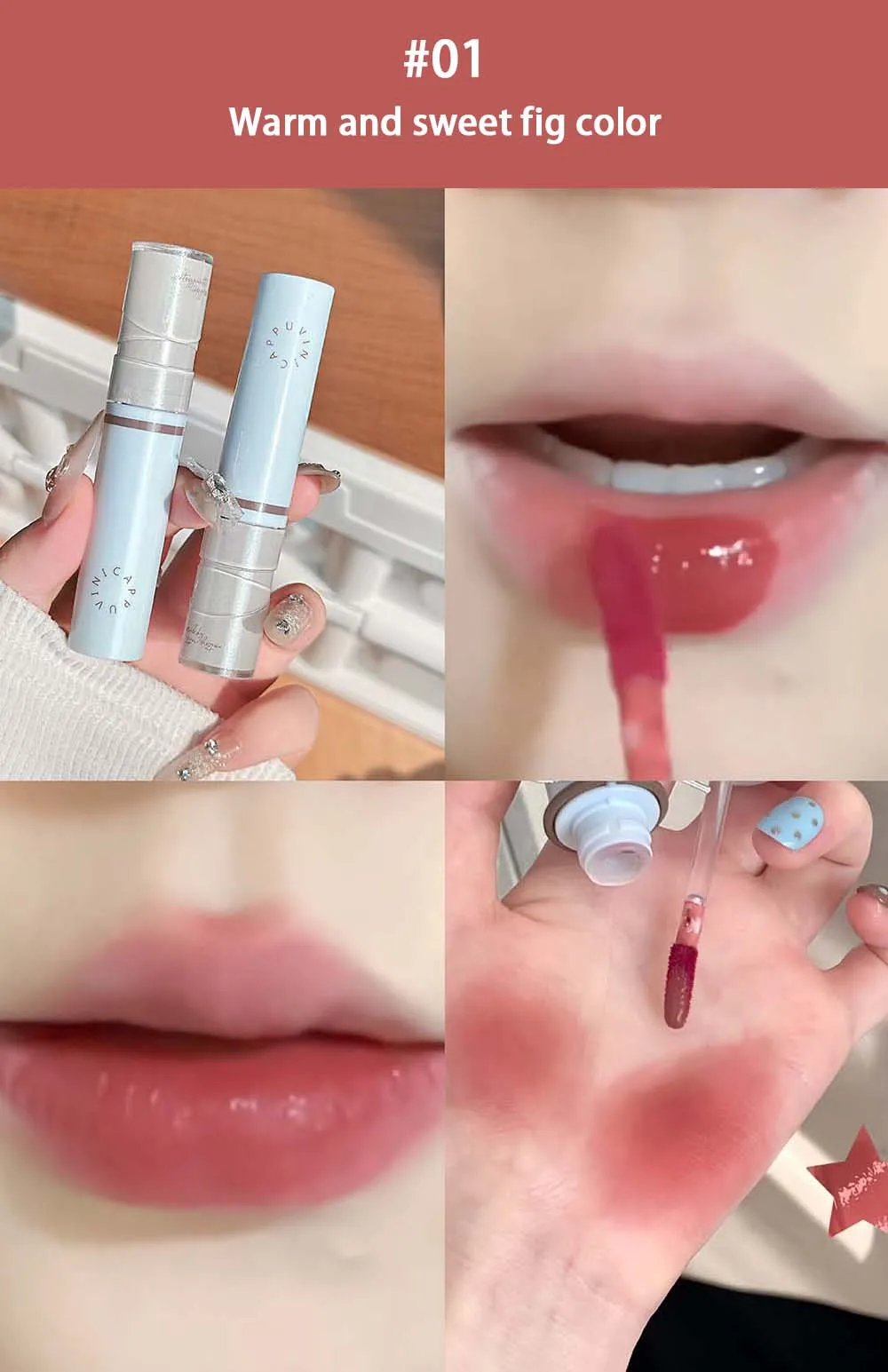 Hydrating Mirror Glossy Liquid Lipstick Reddish Brown Lip Tint_voghion.com