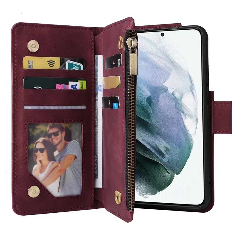 

New Style Zipper Wallet Case for Samsung Galaxy S23 S22 S21 S20 S10 S9 S8Plus Double Layer 9 Card Slots Flip Cover for Galaxy No