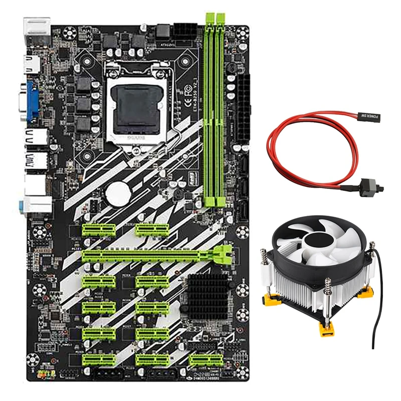 new pc motherboard B250 BTC Mining Motherboard with CPU Cooling Fan+Switch Cable 12 PCI-E Graphics Slots LGA1151 DDR4 ECC RAM SATA3 USB3.0 best pc mother board