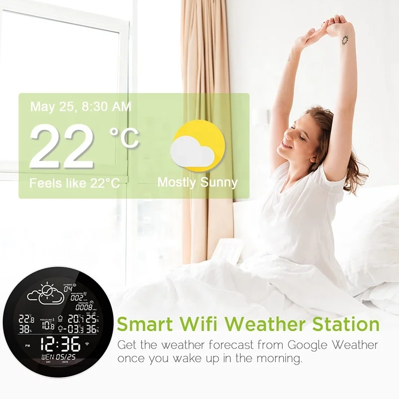 RSH Tuya Smart Weather Station Indoor Outdoor Smart Thermometer Hygrometer LCD Digital Alarm Clock