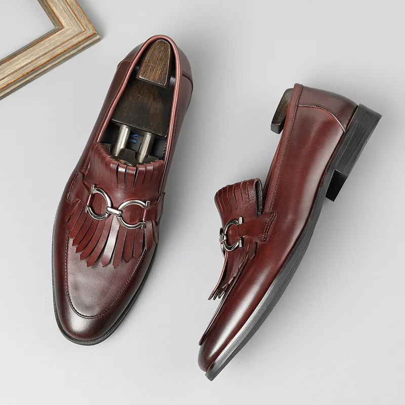 Men leather shoes tassels style formal wedding high-end