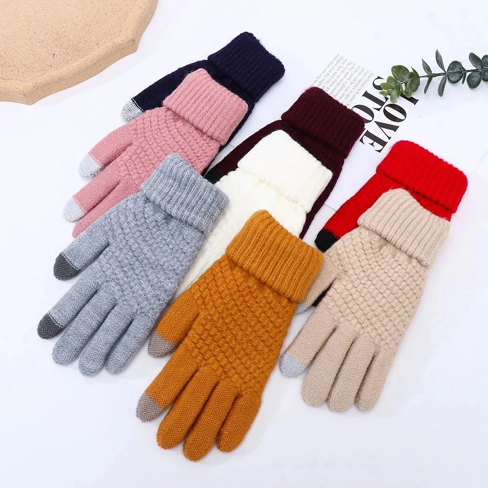 

Winter Touch Screen Gloves Women Men Warm Stretch Knit Mittens Imitation Wool Full Finger Guantes Female Crochet Luvas Thicken
