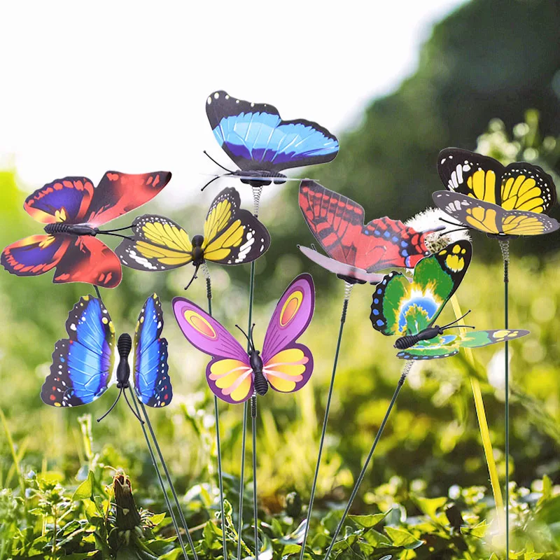 10/20PCS Colourful Garden Butterflies On Sticks Miniature Fairy Garden Decoration Home Flowerpot 3D Simulation butterfly decoration