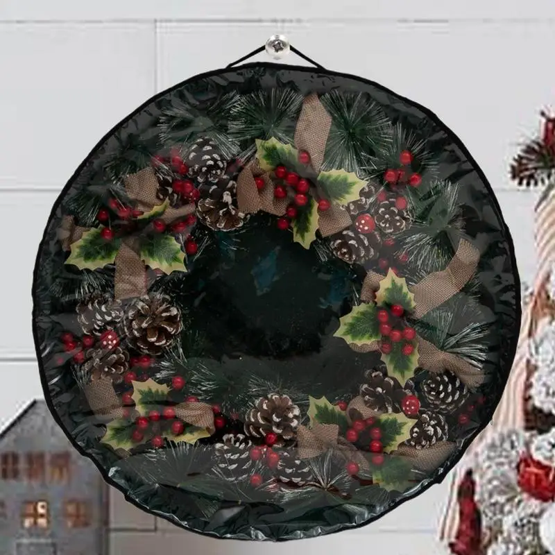 Christmas Wreath Storage Bag Waterproof Artificial Wreath Storage Holder With Clear Window Garland Organizer Box Tear Resistant