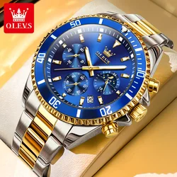OLEVS Men's 42.5mm Chronograph Moon Phase Waterproof Sports Quartz Watch (Gold Blue)