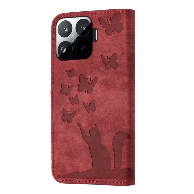 Butterfly & Cat Leather Wallet Flip Cover Case