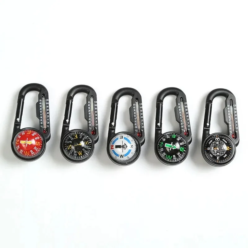 Carabiner Compass with Thermometer - Multifunctional Outdoor Keychain Navigation Tool, Portable Survival Gear for Hiking