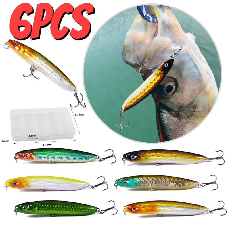 

6pcs Kit Sinking Pencil Fishing Lure Wobblers on Trout Mini Artificial Metal Hard Bait Jig 3D Eyes Pesca Trout Fishing Tackle