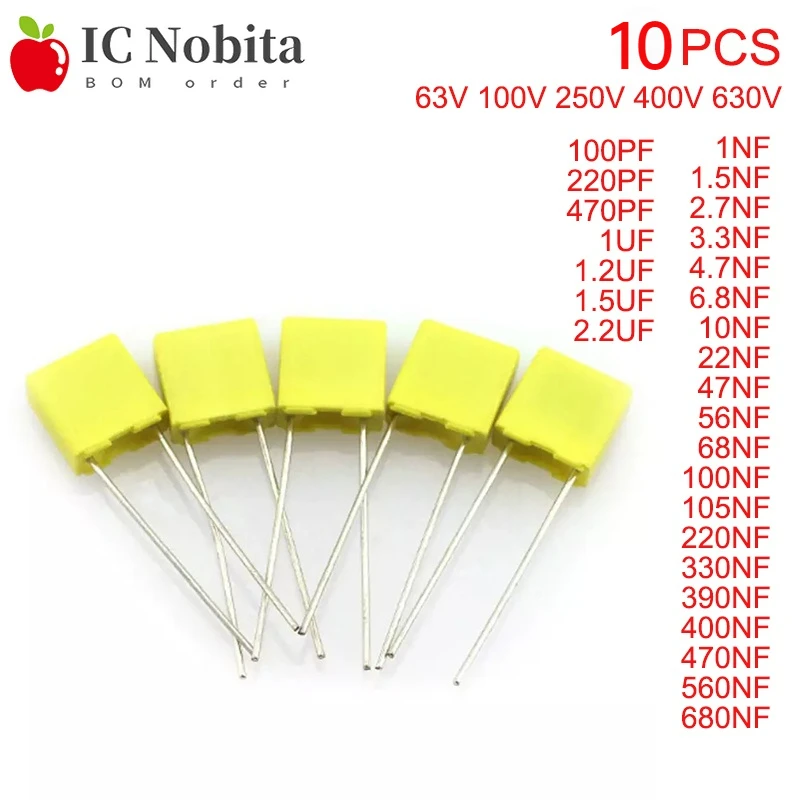 63V 100V 250V 400V 630V Polypropylene Safety Plastic Film 1NF~680NF 10NF 22NF 47NF 100NF 220NF 1.2UF 100PF Correction Capacitor 20pcs 100v 100pf 4 7uf cbb polypropylene film capacitor 0 1uf 0 01uf 10nf 100nf 220nf 101j 331j 471j 102j 103j 223j 104j 105j