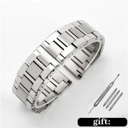 Luxury Stainless Steel Watch Strap - Universal Fit for Cartier Tank Series, Unisex Flat Interface, Available in Multiple Sizes (Steel)