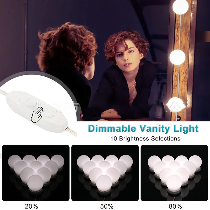 Lampe LED pour miroir de maquillage, 3 couleurs, variateur professionnel,  en spandex, lampe de vanité de table, ampoule USB, lumières de maquillage  de la Confédération - AliExpress