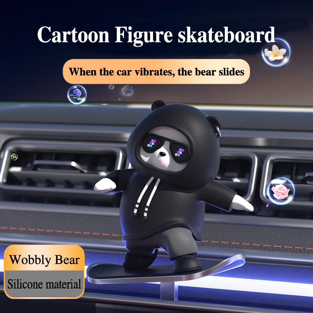

New Upgraded Color Skateboard Bear Car Ornaments Silent Sliding With Driving Dashboard Cute Doll Creative indoor Decoration