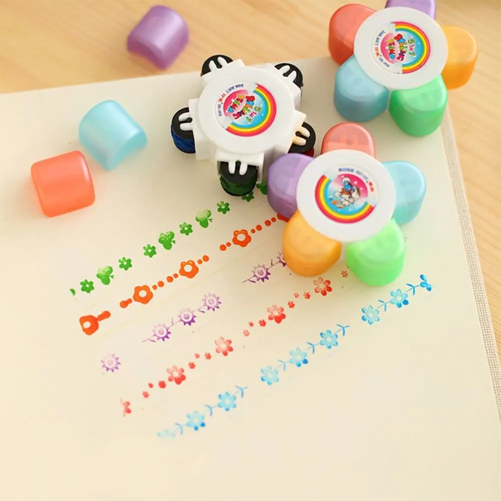 Colorful Flower Roller Seal Stamps 5 in 1 DIY Decorative Stamp Drawing Diary Hand Account Tool Children Gift