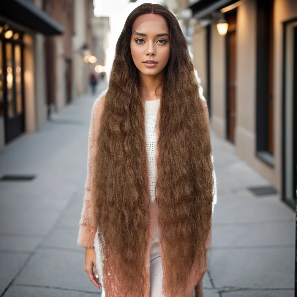 41 дюйм/104 см кружево спереди очень длинный волнистый парик средняя часть кружева 130% плотность синтетические парики