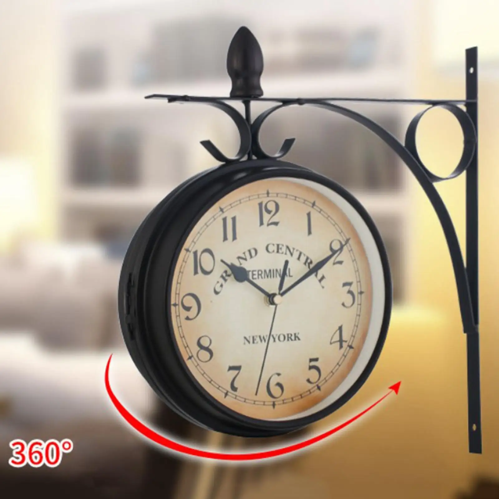 DoubleSidedGardenOutdoorWallClockIronHangingWallMountClock