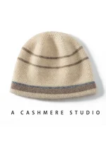 Wool Cashmere Stripes Jacquard Knitted Beanies Double Layers Thick 2023 Women Winter Caps Present Hat Cashmere Warm Bonnet #136 1