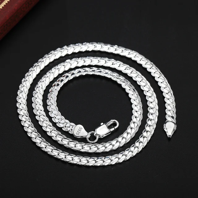 18K Gold/Silver Color 6mm Full Sideways Necklace 8/18/20/24 Inch Chain For Woman Men Fashion Wedding Engagement Jewelry 6