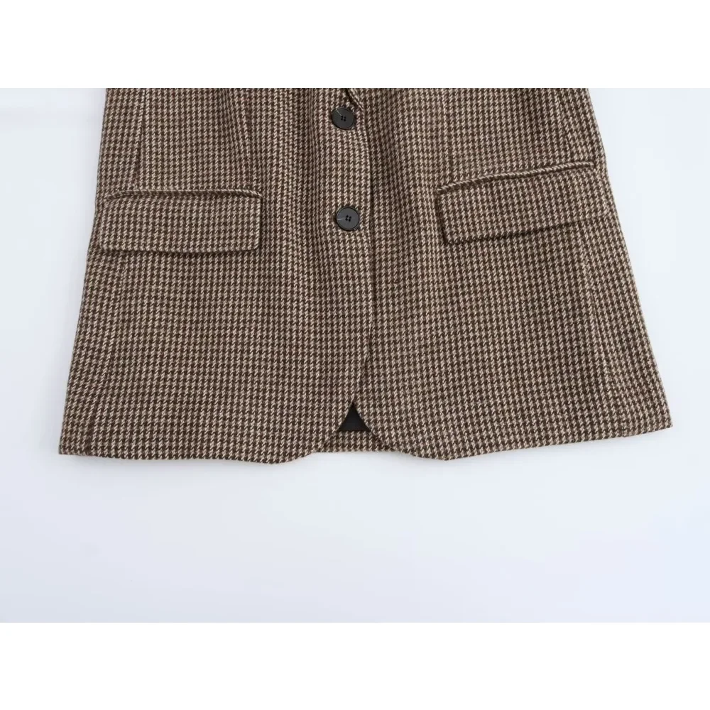 TRAF ZR Femme 2024 Casual Suit Women's Checked Blazer Featuring Notched Lapel Collar Long Sleeves Outerwears with Buttoned Cuffs 5