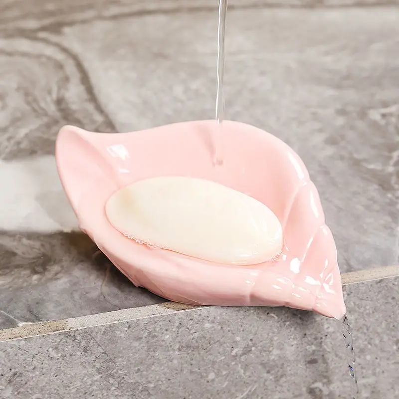 Creative Draining Soap Box, Ceramic Conch Shaped, White Green Pink Soap Dishes, Home Bathroom and Kitchen Articles, 1Pc