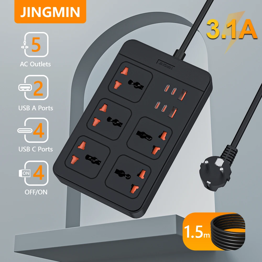 Universal Power Strip with USB Ports and 1.5M Extension Cord