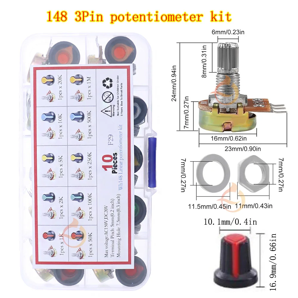 3Pin 5Pin 6Pin Trimmer Potentiometer Kit Single Dual Potentiometer Kit B1K 2K 5K10K 20K 50K 100K 250K 500K 1M