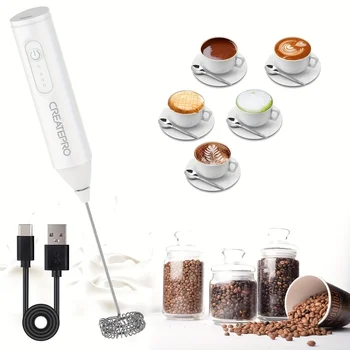 Wireless Milk Frother Electric Type-C Handheld Blender Stainless Steel Mini Coffee Maker Whisk Mixer For Coffee Cappuccino Cream 1