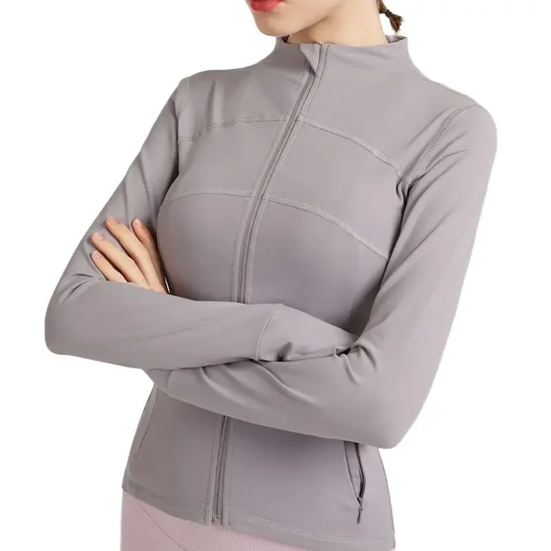 

Lulu Yoga Sports Jacket for Women Zipper Stand Collar Fitness Suit Slim Fit Type Tight Fitting Tops Quick Drying Coat